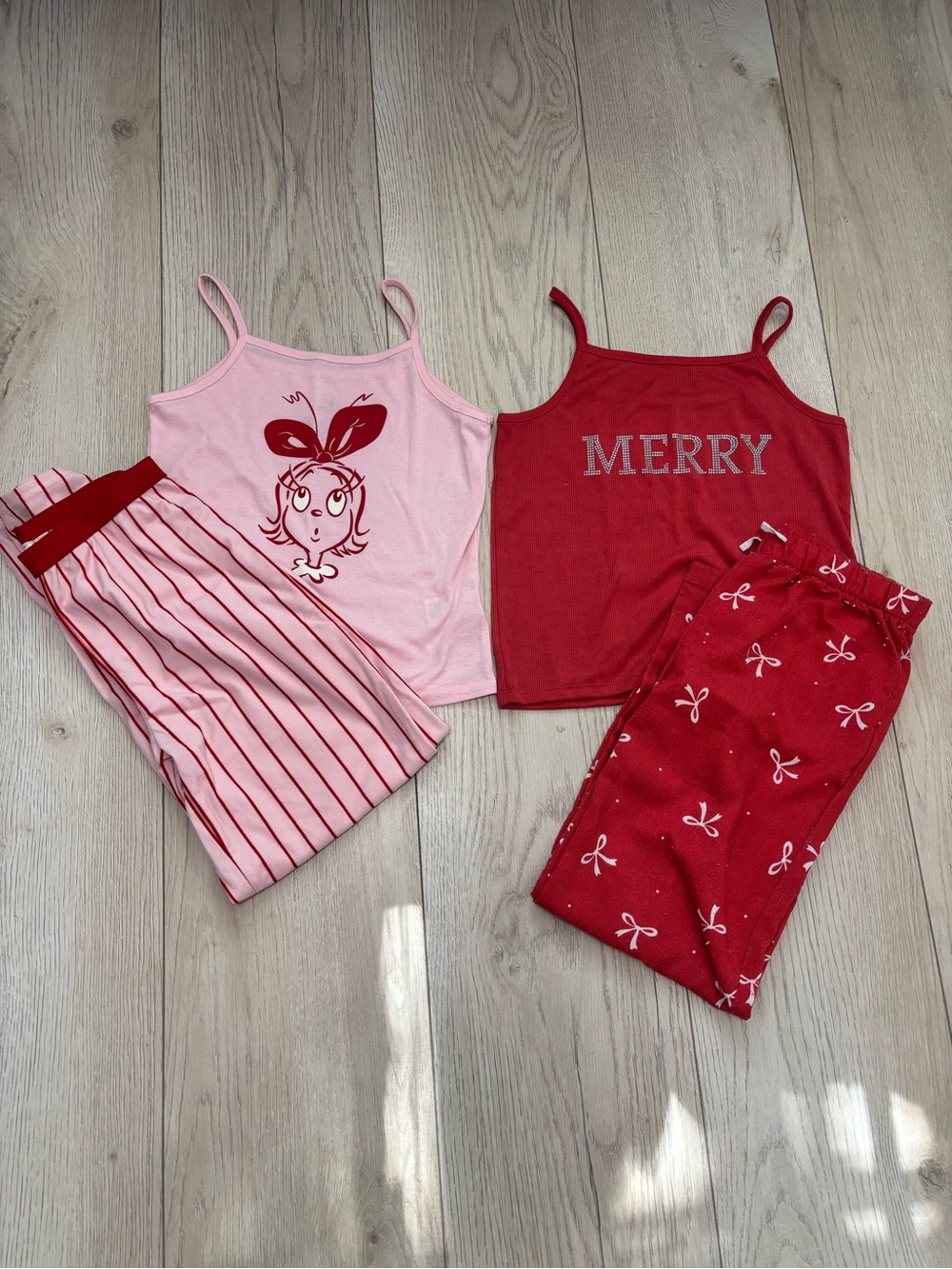 Target Pink & Red Girls Holiday Pajama Set - Tank Tops with Bow & "MERRY"